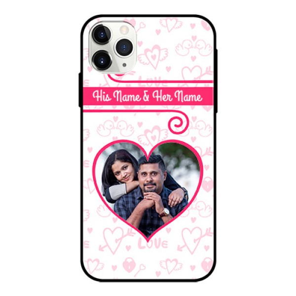 Apple iPhone 11 Pro Max Personalized Glass Phone Case  - Heart Shape Love Design