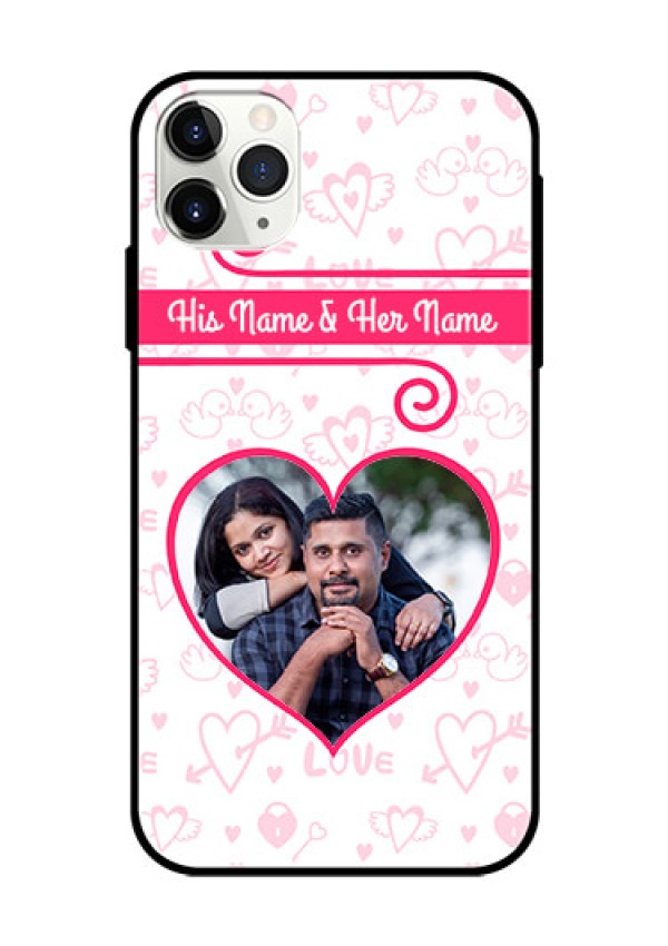 Apple iPhone 11 Pro Max Personalized Glass Phone Case  - Heart Shape Love Design