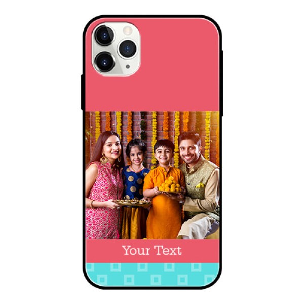 Apple iPhone 11 Pro Max Personalized Glass Phone Case  - Peach & Blue Color Design