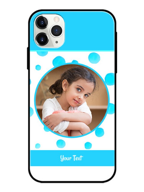 Custom Apple iPhone 11 Pro Max Photo Printing on Glass Case  - Blue Bubbles Pattern Design