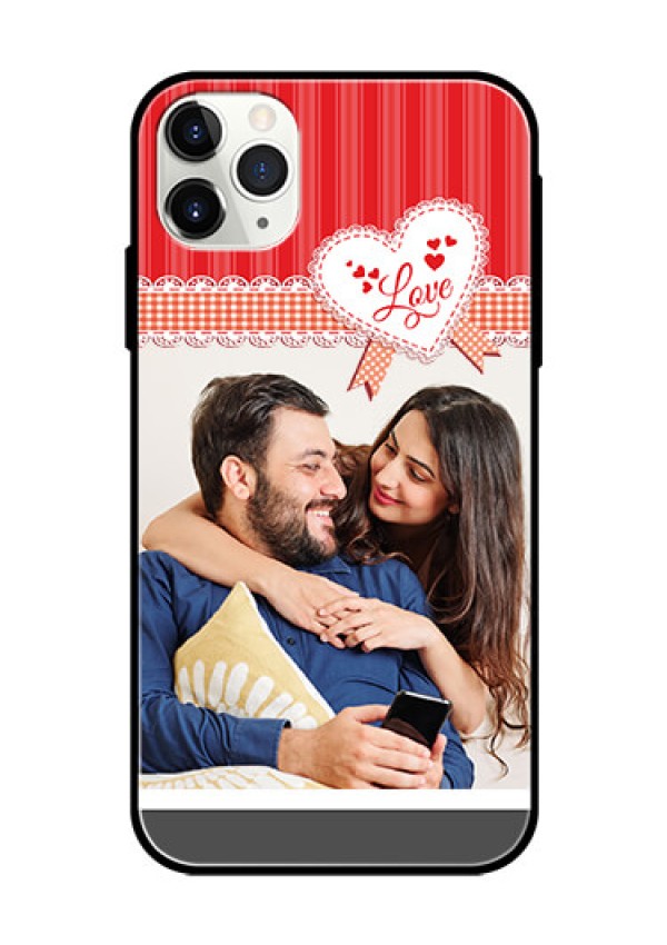 Apple iPhone 11 Pro Max Custom Glass Mobile Case  - Red Love Pattern Design