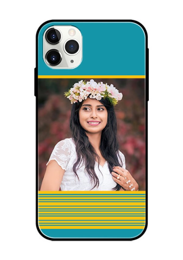 Apple iPhone 11 Pro Max Custom Glass Phone Case  - Yellow & Blue Design 