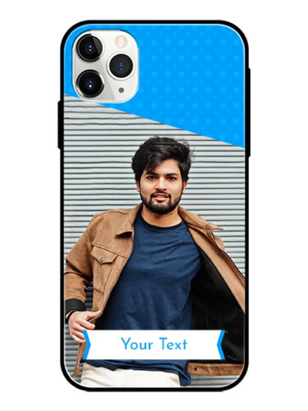 Custom Apple iPhone 11 Pro Max Photo Printing on Glass Case  - Simple Blue Color Design