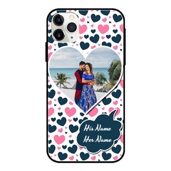 Apple iPhone 11 Pro Max Custom Glass Phone Case - Pink & Blue Heart Design Apple iPhone 11 Pro Max Custom Glass Phone Case - Pink & Blue Heart Design
