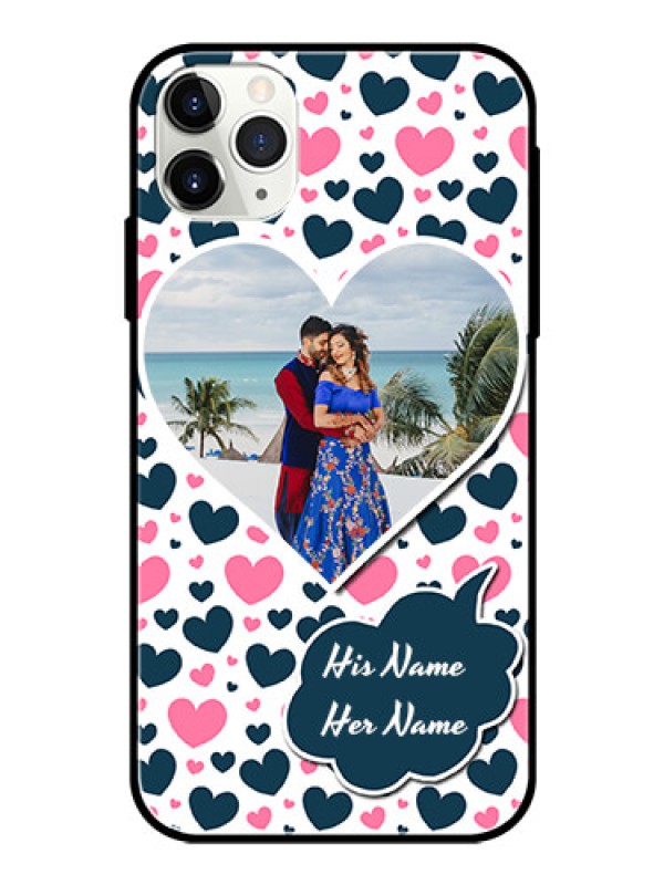 Custom Apple iPhone 11 Pro Max Custom Glass Phone Case  - Pink & Blue Heart Design