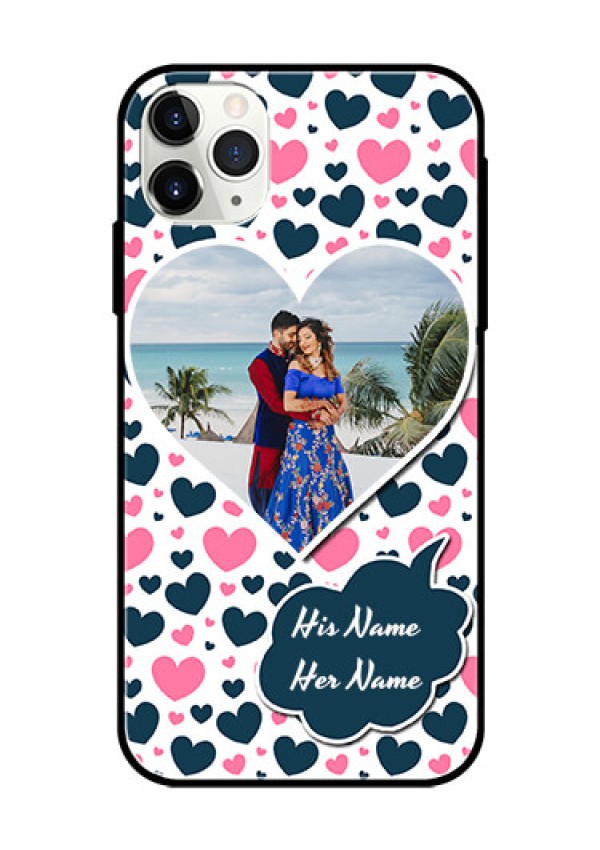 Apple iPhone 11 Pro Max Custom Glass Phone Case  - Pink & Blue Heart Design