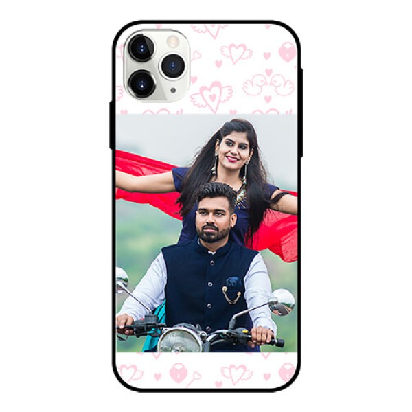 Apple iPhone 11 Pro Max Custom Glass Mobile Case - Pink Flying Heart Design Apple iPhone 11 Pro Max Custom Glass Mobile Case - Pink Flying Heart Design