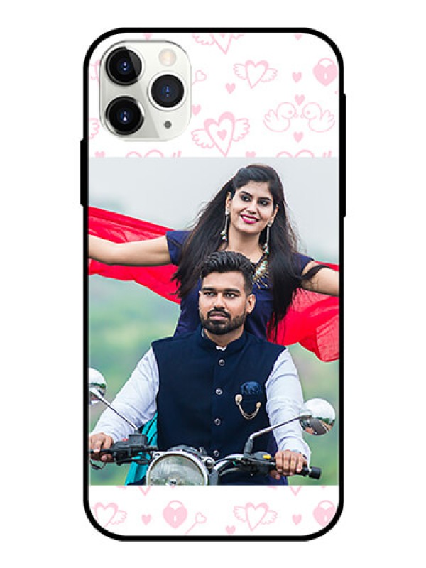 Custom Apple iPhone 11 Pro Max Custom Glass Mobile Case  - Pink Flying Heart Design