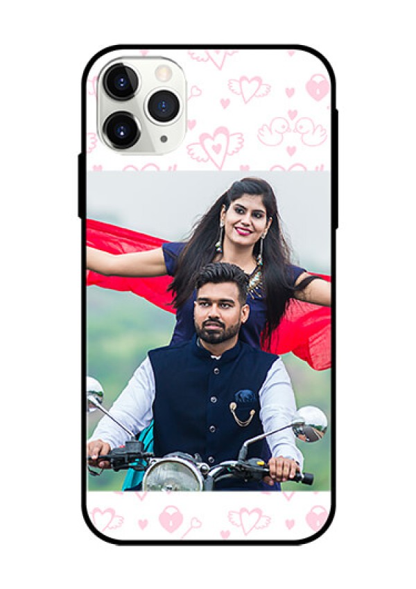 Apple iPhone 11 Pro Max Custom Glass Mobile Case  - Pink Flying Heart Design