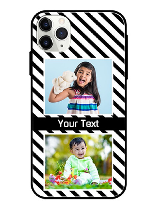 Custom Apple iPhone 11 Pro Max Photo Printing on Glass Case  - Black And White Stripes Design