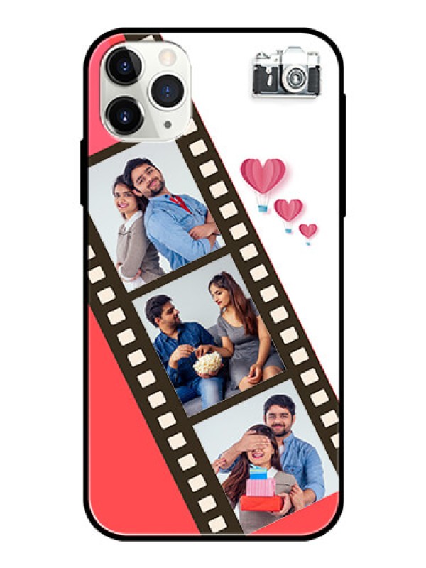 Custom Apple iPhone 11 Pro Max Personalized Glass Phone Case  - 3 Image Holder with Film Reel