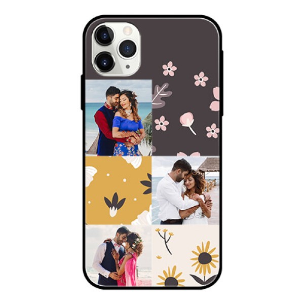 Apple iPhone 11 Pro Max Photo Printing on Glass Case - 3 Images with Floral Design Apple iPhone 11 Pro Max Photo Printing on Glass Case - 3 Images with Floral Design