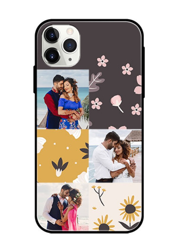 Apple iPhone 11 Pro Max Photo Printing on Glass Case  - 3 Images with Floral Design