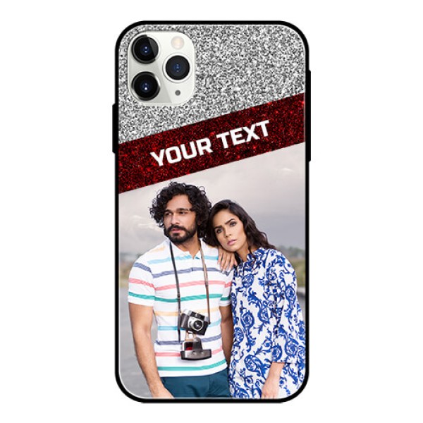 Apple iPhone 11 Pro Max Personalized Glass Phone Case - Image Holder with Glitter Strip Design Apple iPhone 11 Pro Max Personalized Glass Phone Case - Image Holder with Glitter Strip Design