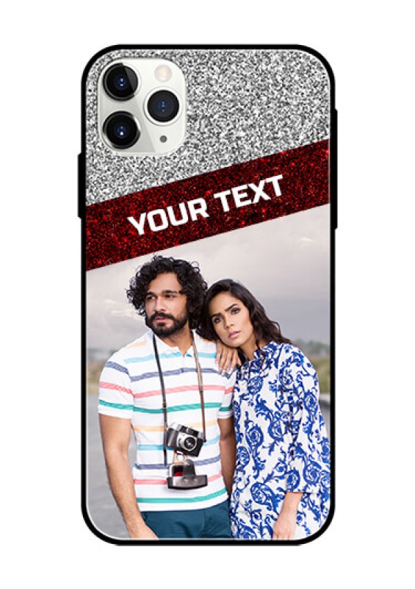 Apple iPhone 11 Pro Max Personalized Glass Phone Case  - Image Holder with Glitter Strip Design