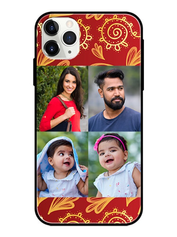 Custom Apple iPhone 11 Pro Max Photo Printing on Glass Case  - 4 Image Traditional Design