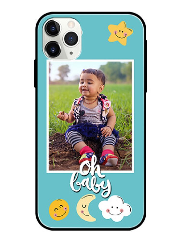 Custom Apple iPhone 11 Pro Max Personalized Glass Phone Case  - Smiley Kids Stars Design