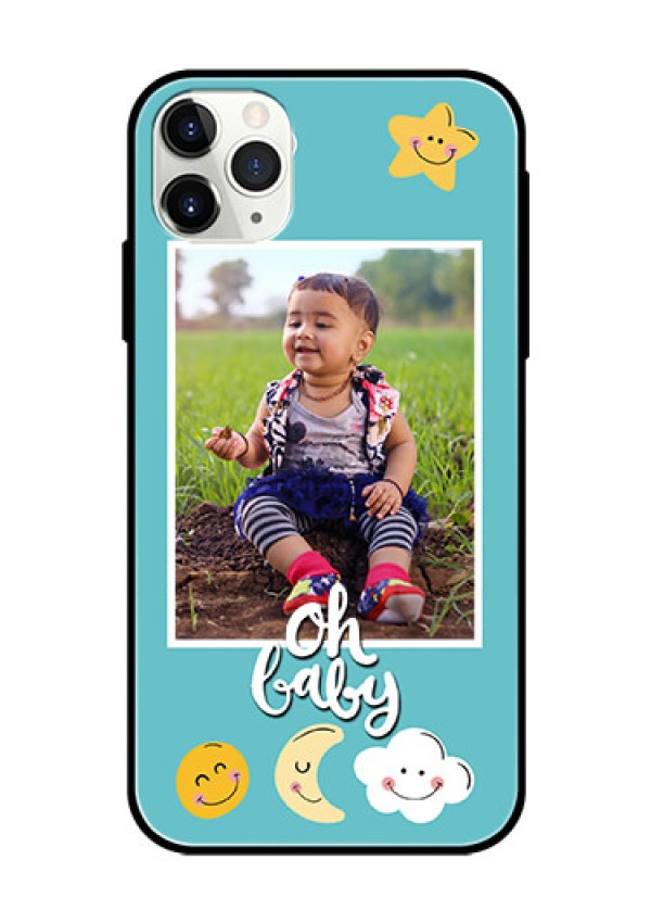 Apple iPhone 11 Pro Max Personalized Glass Phone Case  - Smiley Kids Stars Design