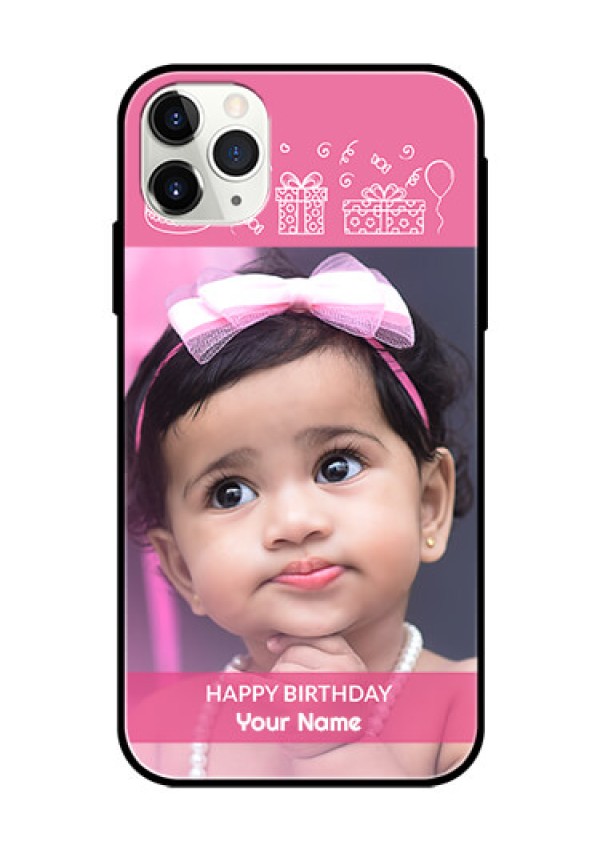Apple iPhone 11 Pro Max Photo Printing on Glass Case  - with Birthday Line Art Design