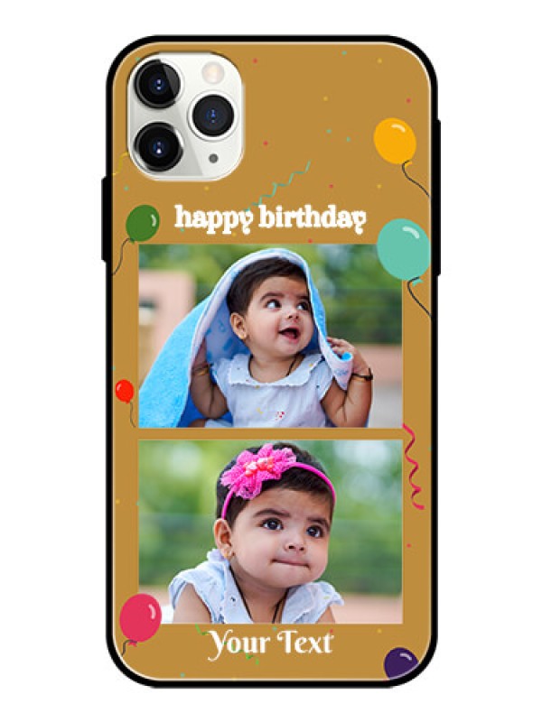 Custom Apple iPhone 11 Pro Max Personalized Glass Phone Case  - Image Holder with Birthday Celebrations Design