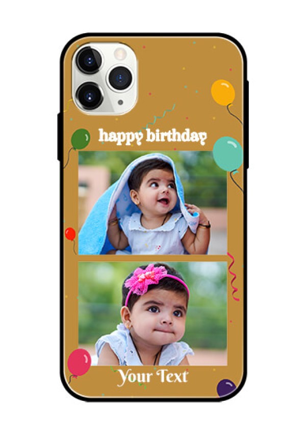 Apple iPhone 11 Pro Max Personalized Glass Phone Case  - Image Holder with Birthday Celebrations Design
