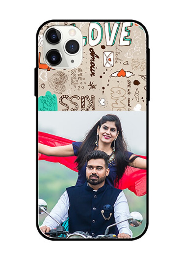 Apple iPhone 11 Pro Max Custom Glass Phone Case  - Love Doodle Pattern 