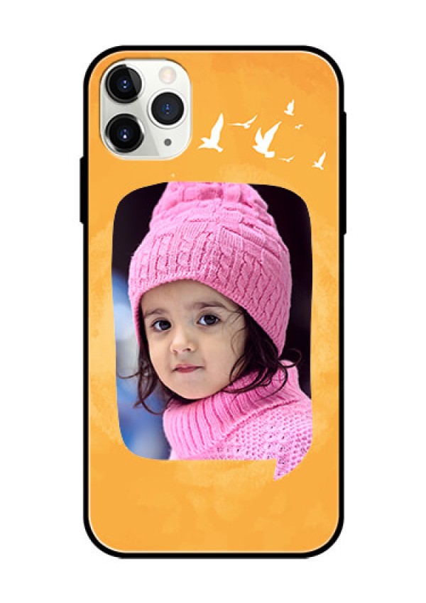 Apple iPhone 11 Pro Max Personalized Glass Phone Case  - Water Color Design with Bird Icons