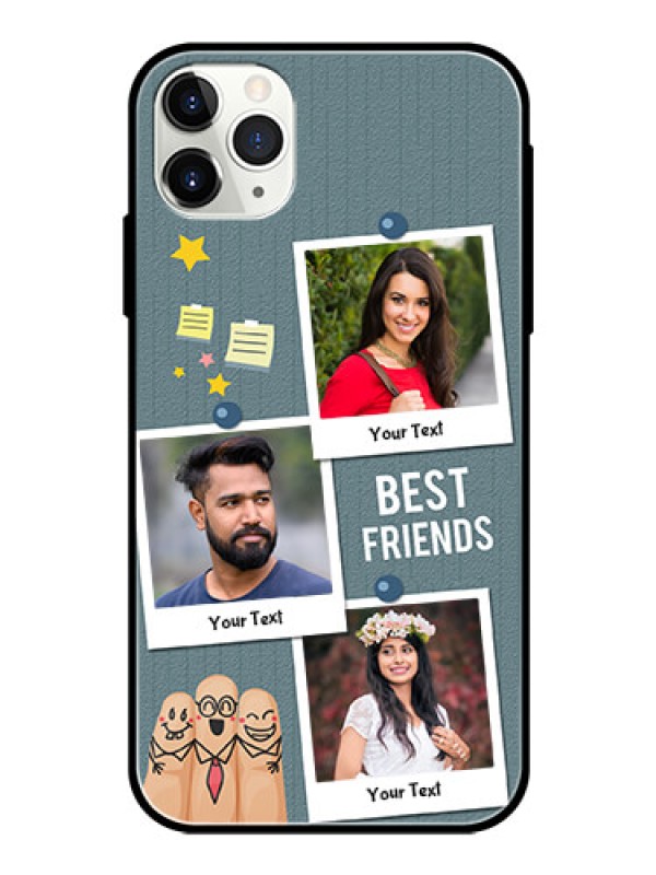 Custom Apple iPhone 11 Pro Max Personalized Glass Phone Case  - Sticky Frames and Friendship Design