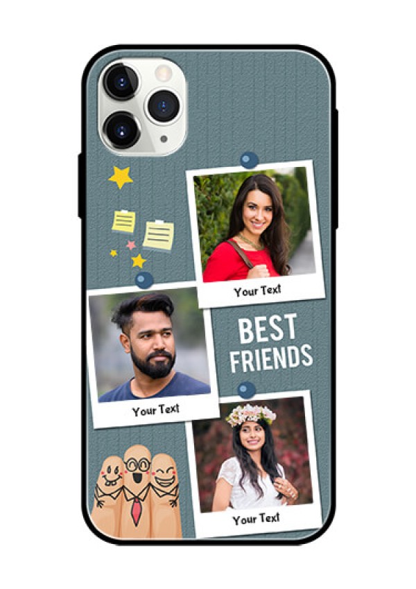 Apple iPhone 11 Pro Max Personalized Glass Phone Case  - Sticky Frames and Friendship Design