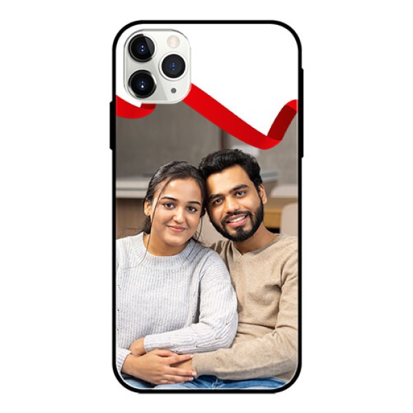 Apple iPhone 11 Pro Max Photo Printing on Glass Case  - Red Ribbon Frame Design
