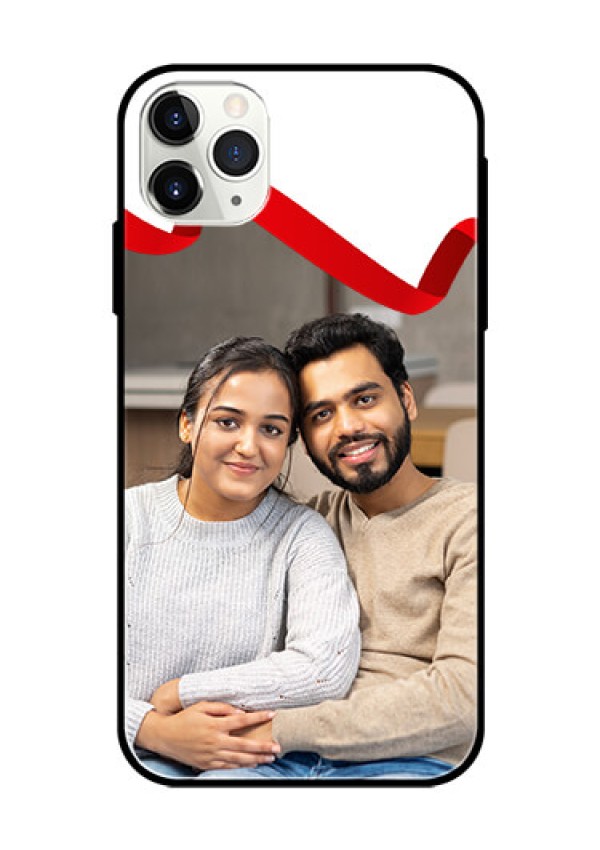 Apple iPhone 11 Pro Max Photo Printing on Glass Case  - Red Ribbon Frame Design