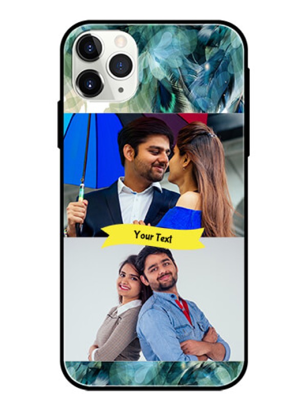 Custom Apple iPhone 11 Pro Max Personalized Glass Phone Case  - Image with Boho Peacock Feather Design