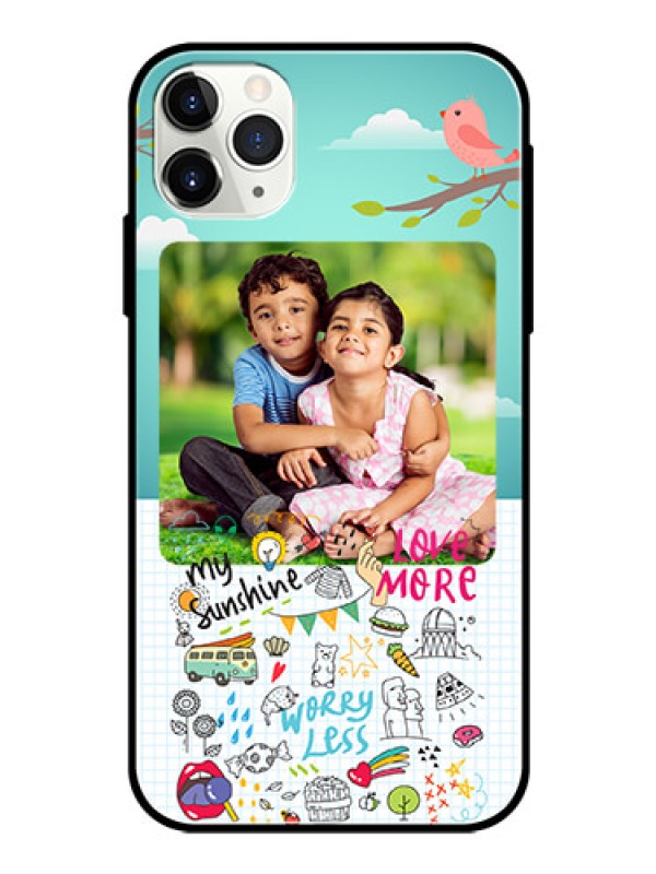 Custom Apple iPhone 11 Pro Max Photo Printing on Glass Case  - Doodle love Design