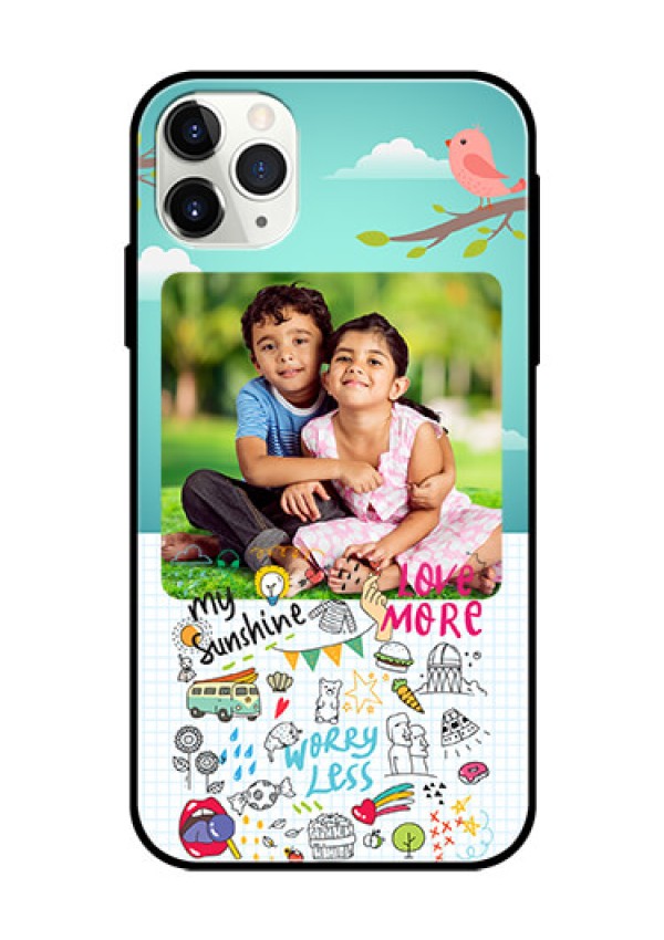 Apple iPhone 11 Pro Max Photo Printing on Glass Case  - Doodle love Design