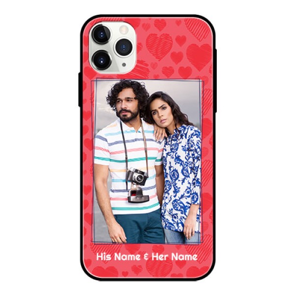 Apple iPhone 11 Pro Max Photo Printing on Glass Case - with Red Heart Symbols Design Apple iPhone 11 Pro Max Photo Printing on Glass Case - with Red Heart Symbols Design