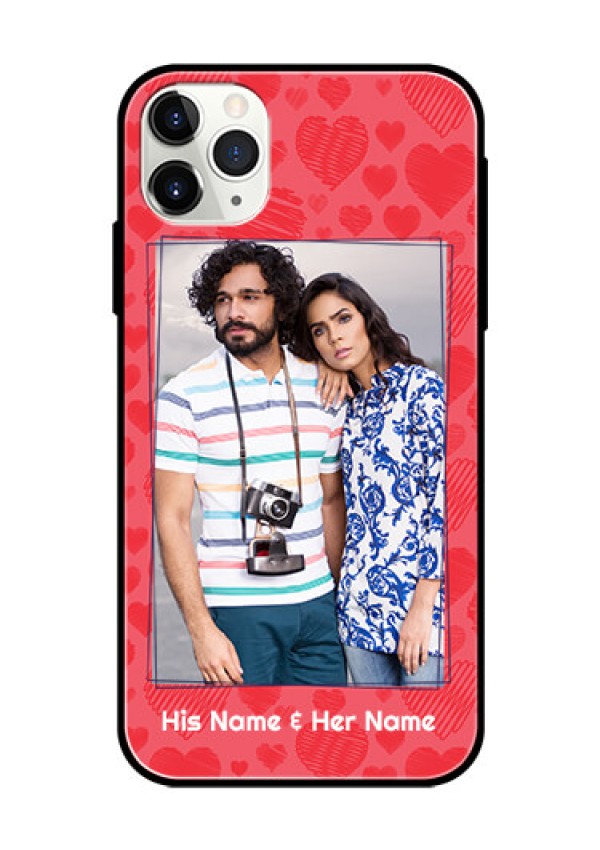 Apple iPhone 11 Pro Max Photo Printing on Glass Case  - with Red Heart Symbols Design