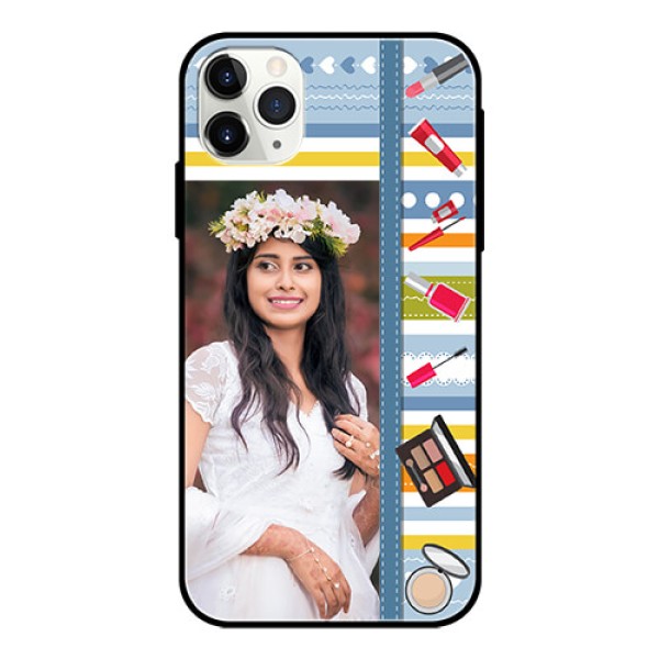 Apple iPhone 11 Pro Max Personalized Glass Phone Case - Makeup Icons Design Apple iPhone 11 Pro Max Personalized Glass Phone Case - Makeup Icons Design