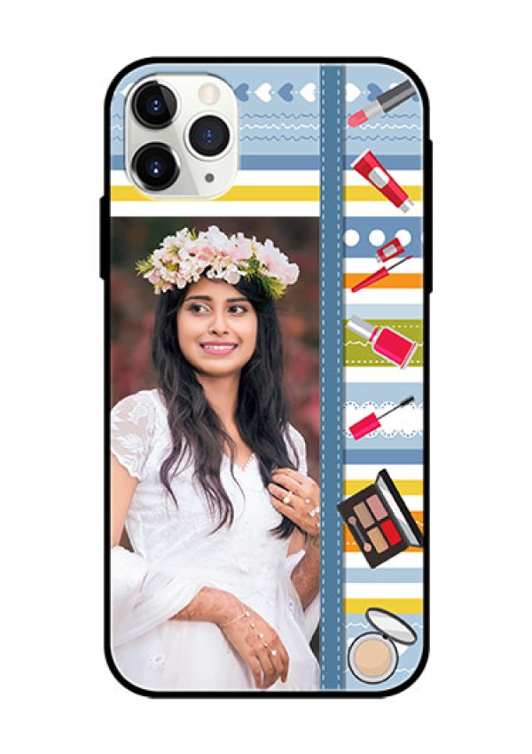 Apple iPhone 11 Pro Max Personalized Glass Phone Case  - Makeup Icons Design