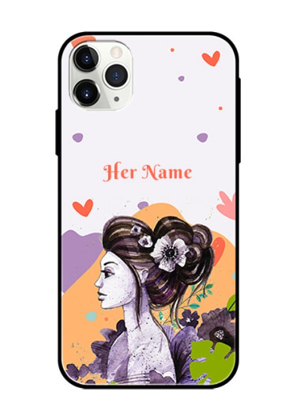 iPhone 11 Pro Max Personalized Glass Phone Case - Woman And Nature Design