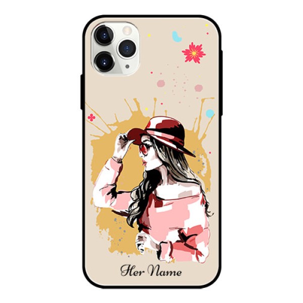 iPhone 11 Pro Max Photo Printing on Glass Case - Women with pink hat Design iPhone 11 Pro Max Photo Printing on Glass Case - Women with pink hat Design