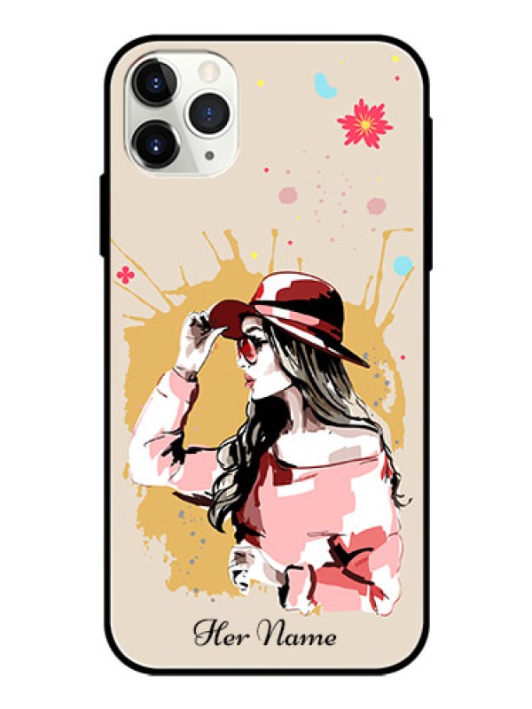Custom iPhone 11 Pro Max Photo Printing on Glass Case - Women with pink hat Design