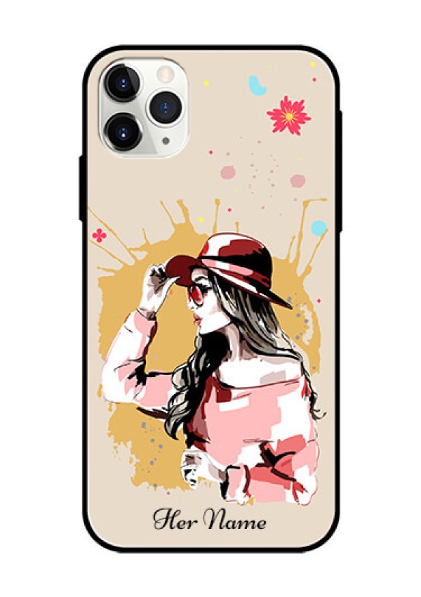 iPhone 11 Pro Max Photo Printing on Glass Case - Women with pink hat Design