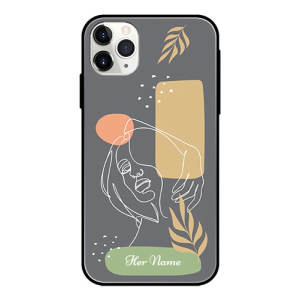 iPhone 11 Pro Max Custom Glass Phone Case - Gazing Woman line art Design iPhone 11 Pro Max Custom Glass Phone Case - Gazing Woman line art Design