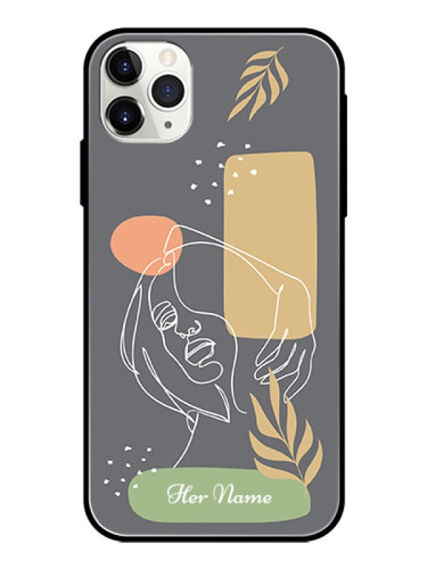 Custom iPhone 11 Pro Max Custom Glass Phone Case - Gazing Woman line art Design