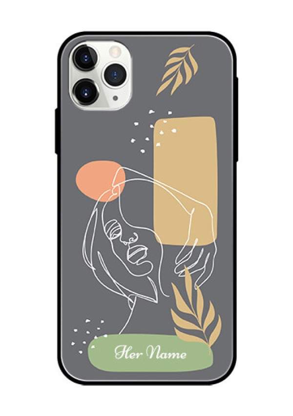 iPhone 11 Pro Max Custom Glass Phone Case - Gazing Woman line art Design