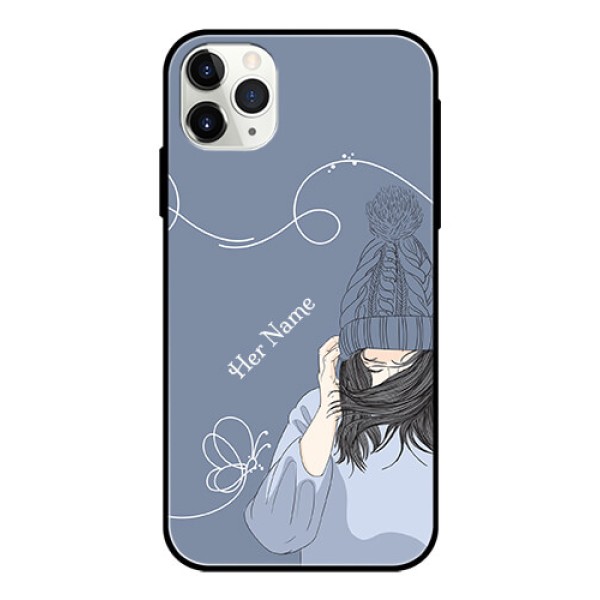 iPhone 11 Pro Max Custom Glass Mobile Case - Girl in winter outfit Design iPhone 11 Pro Max Custom Glass Mobile Case - Girl in winter outfit Design