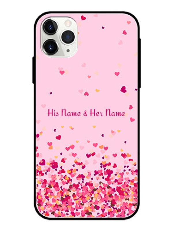 Custom iPhone 11 Pro Max Photo Printing on Glass Case - Floating Hearts Design