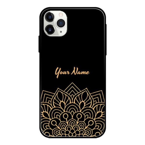 iPhone 11 Pro Max Custom Glass Phone Case - Golden mandala Design