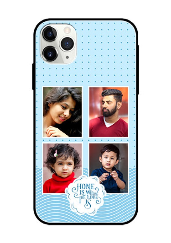 iPhone 11 Pro Max Custom Glass Phone Case - Cute love quote with 4 pic upload Design