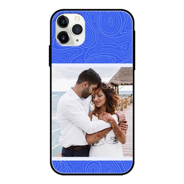 iPhone 11 Pro Max Custom Glass Mobile Case - Curved line art with blue and white Design iPhone 11 Pro Max Custom Glass Mobile Case - Curved line art with blue and white Design